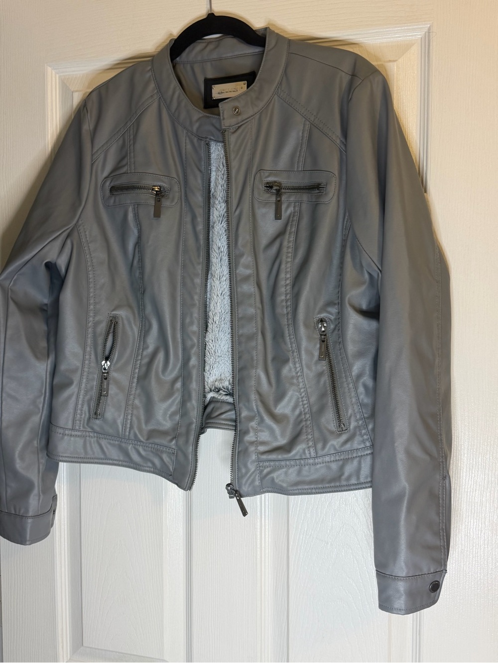 Jou Jou Gray Faux Leather Moto Jacket